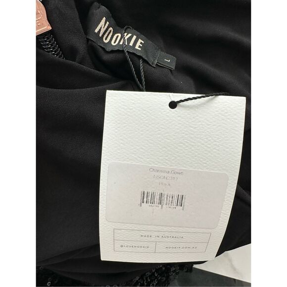 NWT Nookie High Halter Neck Bow Side Split Sequin Charisma Gown Black Size Large - Picture 10 of 10